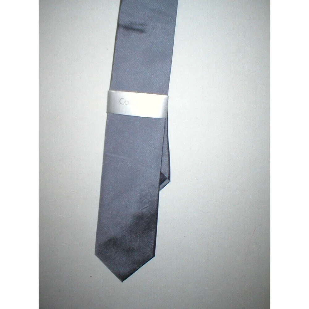 New NWT Mens Designer Calvin Klein Silk Steel Long Neck Tie Sillver Business